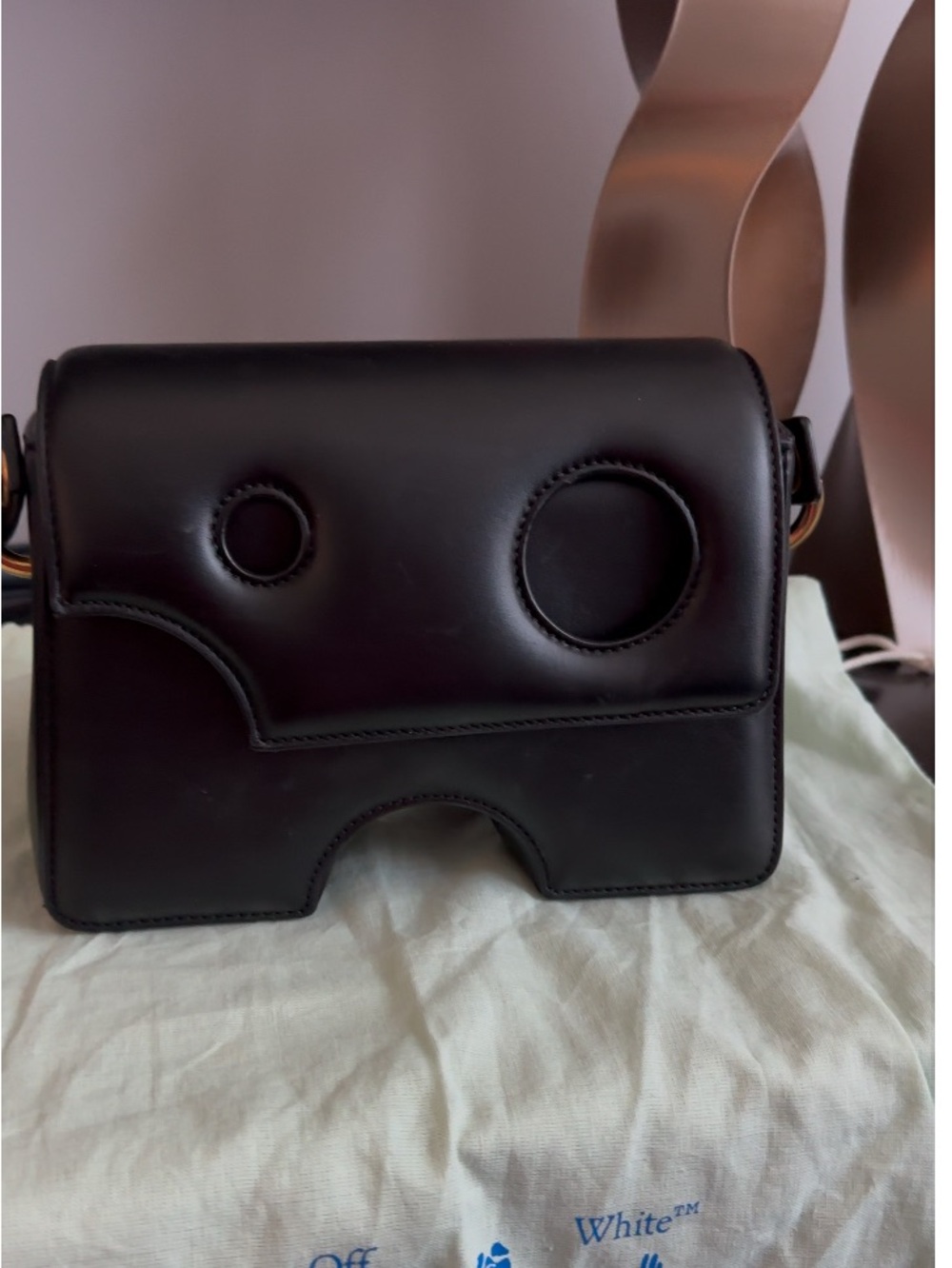Off-White Burrow-22 Black Leather Crossbody Shoulder Bag Authentic